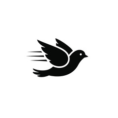 Black Silhouette Bird Vector Icon Flying White Background