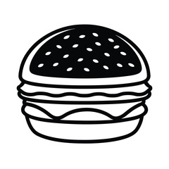 Simple Burger Round Bun And Vegetables Outline Vector Illustration