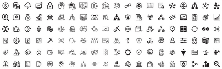 Artificial Intelligence Icon Set – Modern Line and Solid Vector Pack Featuring Machine Learning, Neural Networks, Robotics, Data, Blockchain, and AI Tech