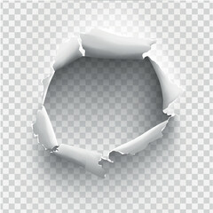 ragged Hole torn in ripped paper on transparent background
