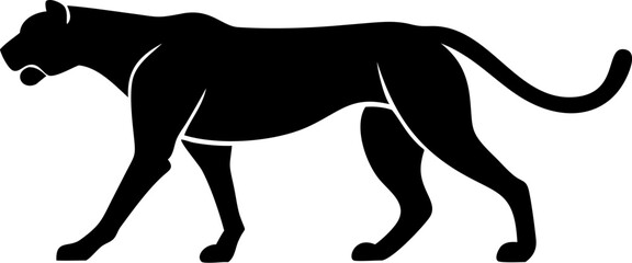 Cheetah Silhouette on Transparent Background, Fast Wild Cat Vector Illustration in Black