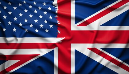 US and UK Flags Together Ripped Fabric Texture International Relations Image