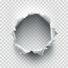 ragged Hole torn in ripped paper on transparent background