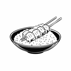 Satay Chicken Rice Vector Image Isolated on white background.