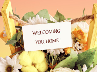 The conceptual phrase WELCOMING YOU HOME. The concept of good mood and pastime. Welcome Concept