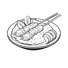 Satay Chicken Rice Vector Image Isolated on white background.