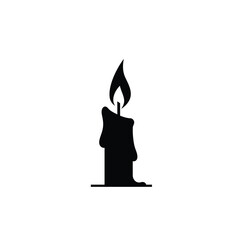 Black Silhouette Vector Candle Icon Slanted Flame White Background