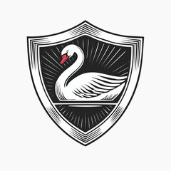 Unique Elegant Swan Logo Shield Stock Vector Isolated on white background.