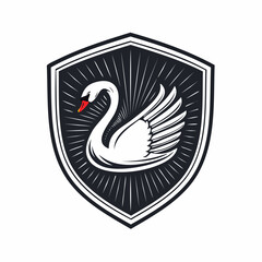 Unique Elegant Swan Logo Shield Stock Vector Isolated on white background.