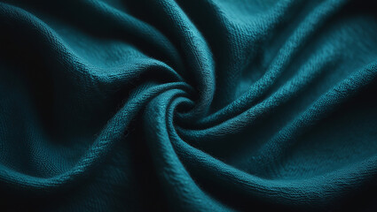 Fototapeta premium Abstract Teal Fabric Swirl Texture Luxurious Textile Background