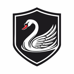 Unique Elegant Swan Logo Shield Stock Vector Isolated on white background.