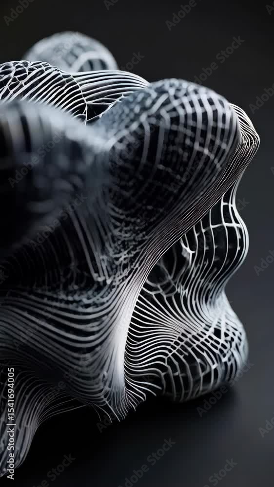 Poster abstract generative art with a complex structure, black and white organic forms, intricate mesh and 