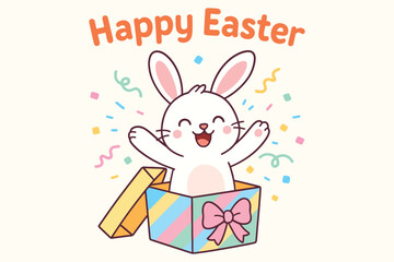 Happy easter bunny in gift box surprise illustration