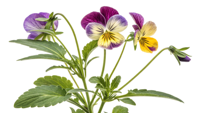 Herbal medicine plant Viola tricolor or Wild pansy on white or transparent background