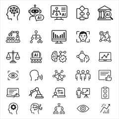 Artificial Intelligence Icon Collection – AI, Deep Learning, Robotics, Algorithms, Data Science, Face ID, Automation