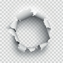 ragged Hole torn in ripped paper on transparent background