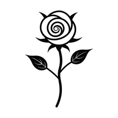Simple Rose Spiral Petals And Stem Outline Vector Illustration