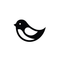 Black Minimalist Bird Silhouette Vector Icon White Background