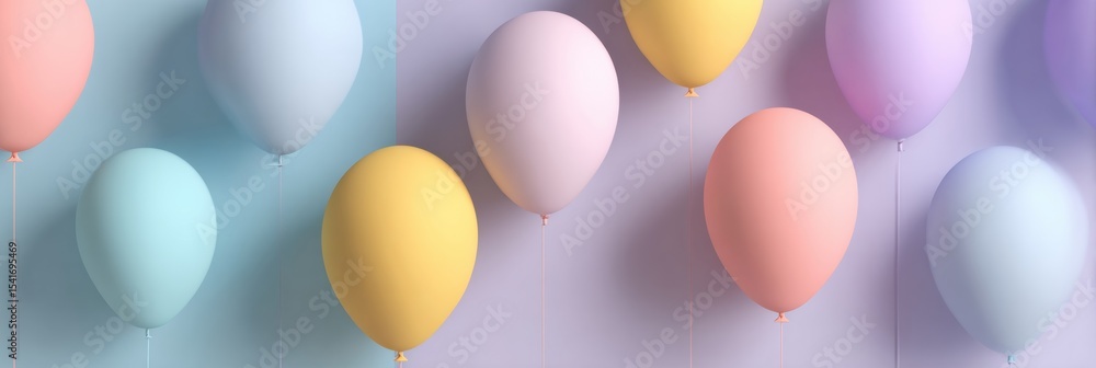 Aufkleber Floating Clay Balloons Display Subtle Shadows Against a Soft Pastel Background Creating a Serene and Whimsical Atmosphere