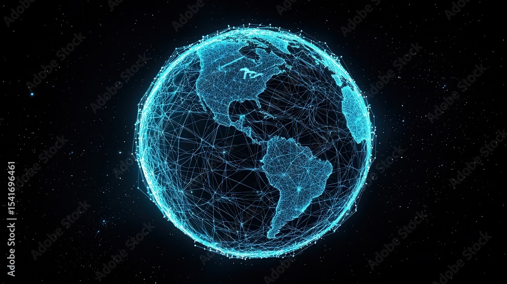 Aufkleber planet earth rotating in space with futuristic network connections, representing global communicatio