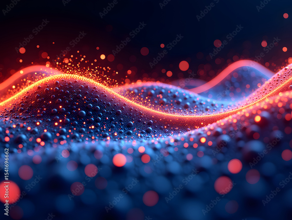 Poster particle space lines background 3d rendering, background of abstract polka dot particles with techno