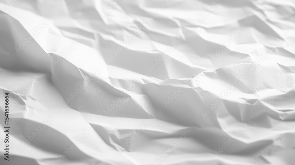 Poster close up of a crumpled white paper surface creating a textured abstract background, ideal for design