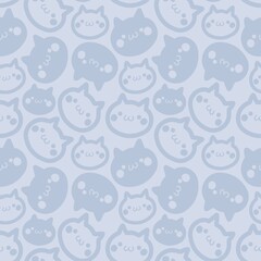 Cute Cat Faces Pattern. Kawaii Minimalist Cat Kitten Seamless Pattern. Repeat Pattern Adorable Cat Head Cartoon Illustration in Soft Blue Background.