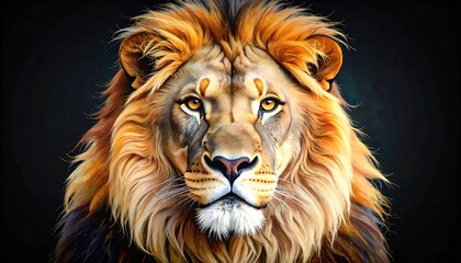 Naklejka premium Majestic Lion Portrait with Dark Background.