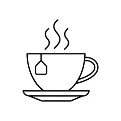 Hot Tea Cup of  Line Art Vector Icon Illustration on White Background.