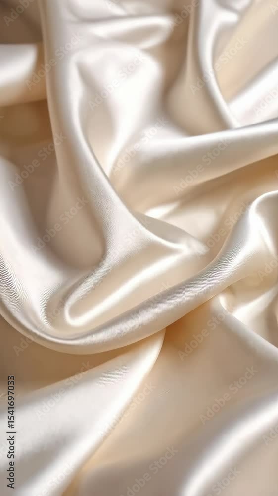 Poster close up of elegant flowing cream colored silk fabric with soft folds and subtle highlights creating