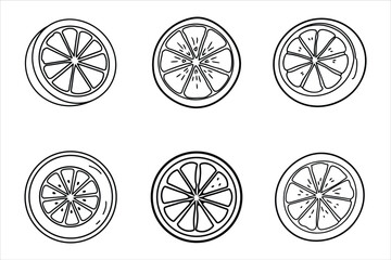 Six Line Drawings of Sliced Oranges Black and White