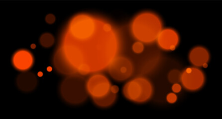 Orange glowing bokeh with layered circle particles and blur effect on black backdrop. Creates a dramatic, energetic visual for digital compositions.