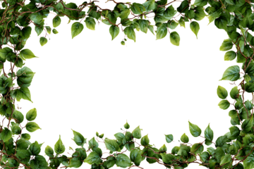 Green vine leaf frame isolated on transparent background