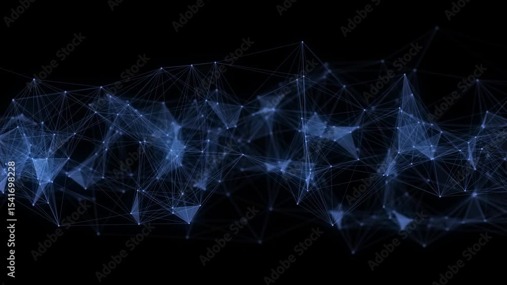 Poster Business futuristic backdrop. Network connection structure cyberspace with moving particles. Big data visualization. Abstract cyber security background. 3D rendering.