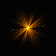 Obraz premium Light burst. Golden central starburst with sharp rays and transparent glow, perfect for sci-fi, energy, or futuristic interface visuals.