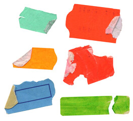 set of empty grungy adhesive price stickers, multicolored price tags, with free copy space,...