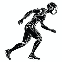 Stylized Silhouette of a Sleek Female Robot in Motion A Dynamic Depiction of Futuristic Technology and Graceful Robotic Design
