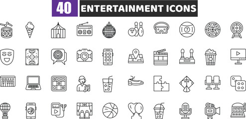 Entertainment Line Icons Vector Set for Leisure, Sports, and Multimedia