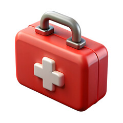 Red first aid kit 3d render isolated on transparent background