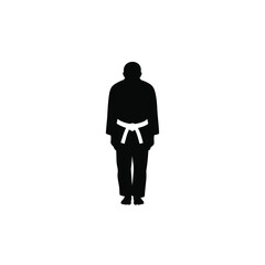 Black Silhouette Martial Arts White Belt Vector Icon