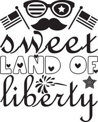 Sweet land of liberty design with patriotic elements isolated on transparent