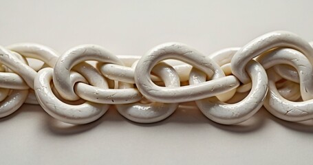 A white chain fades into a dreamy pastel white backdrop, evoking fragility and quiet strength.