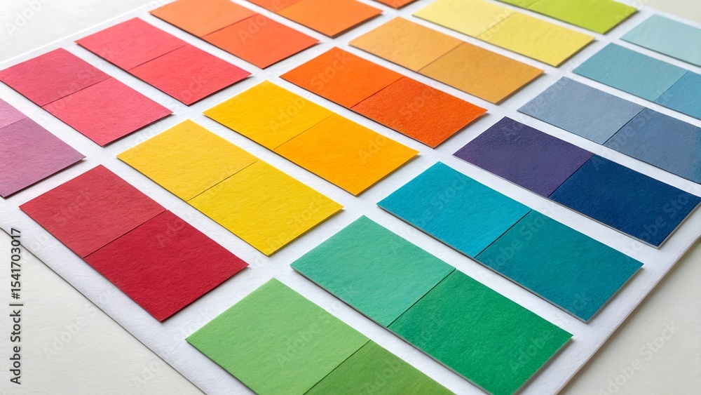 Poster colorful paper samples for ink testing a flat lay of diagonal squares.