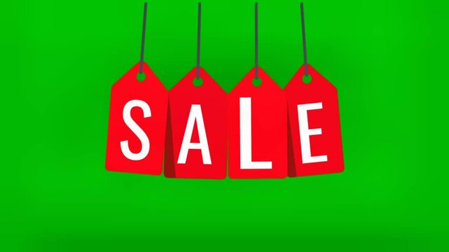 Red Sale Discount Label Animation on Green Background (Tagus venditio) &ndash; Evergreen Promotional Video for Advertising and Commercial Media