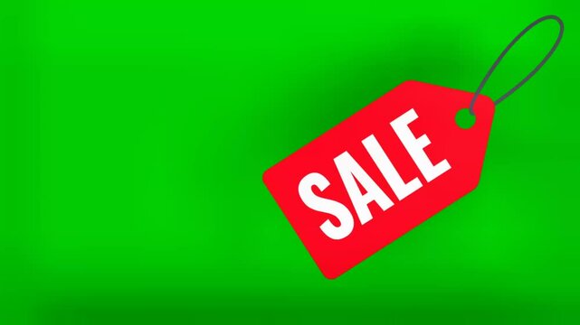 Red Sale Discount Label Animation Hanging on Green Background (Tagus mercatus) &ndash; Evergreen Promotional Video for Advertising and Commercial Media