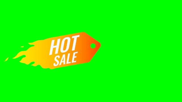 Orange Flame Hot Sale Label Animation on Green Background (Ignis venditio) &ndash; Evergreen Promotional Video for Advertising and Commercial Media