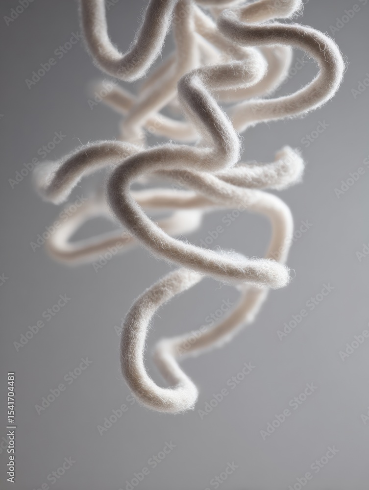 Poster Floating Delicate Cotton Threads Intertwine Gracefully in a Minimalist Studio Environment, Illuminated by Soft, Diffused Lighting