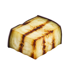 Grilled eggplant cube with glossy glaze, close-up studio shot