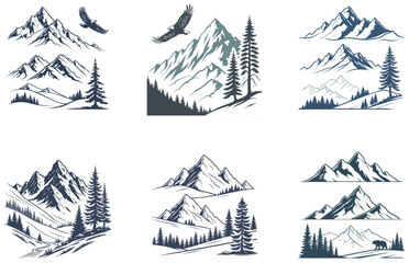 Minimal Flat Mountains Vector Designs Set Clean and Modern Landscape Illustrations