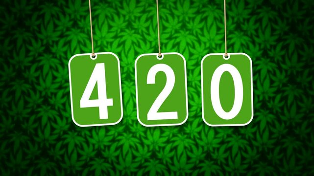 Falling 420 Number Cards in Matte Green. Three number cards 420 falling down vertically in matte green tones, alpha channel.
